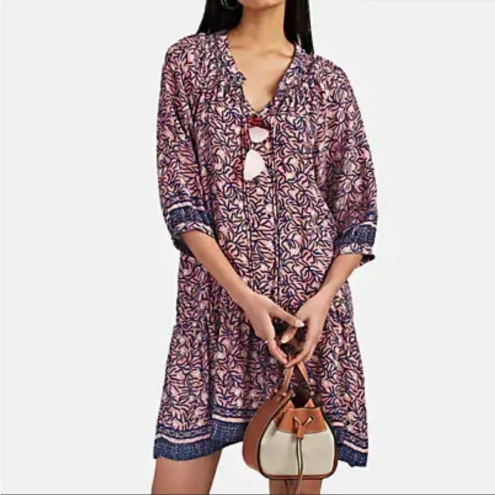 Natalie Martin Stevie Dress 100% Silk Mini Pink Blue Purple Drop Waist Boho S